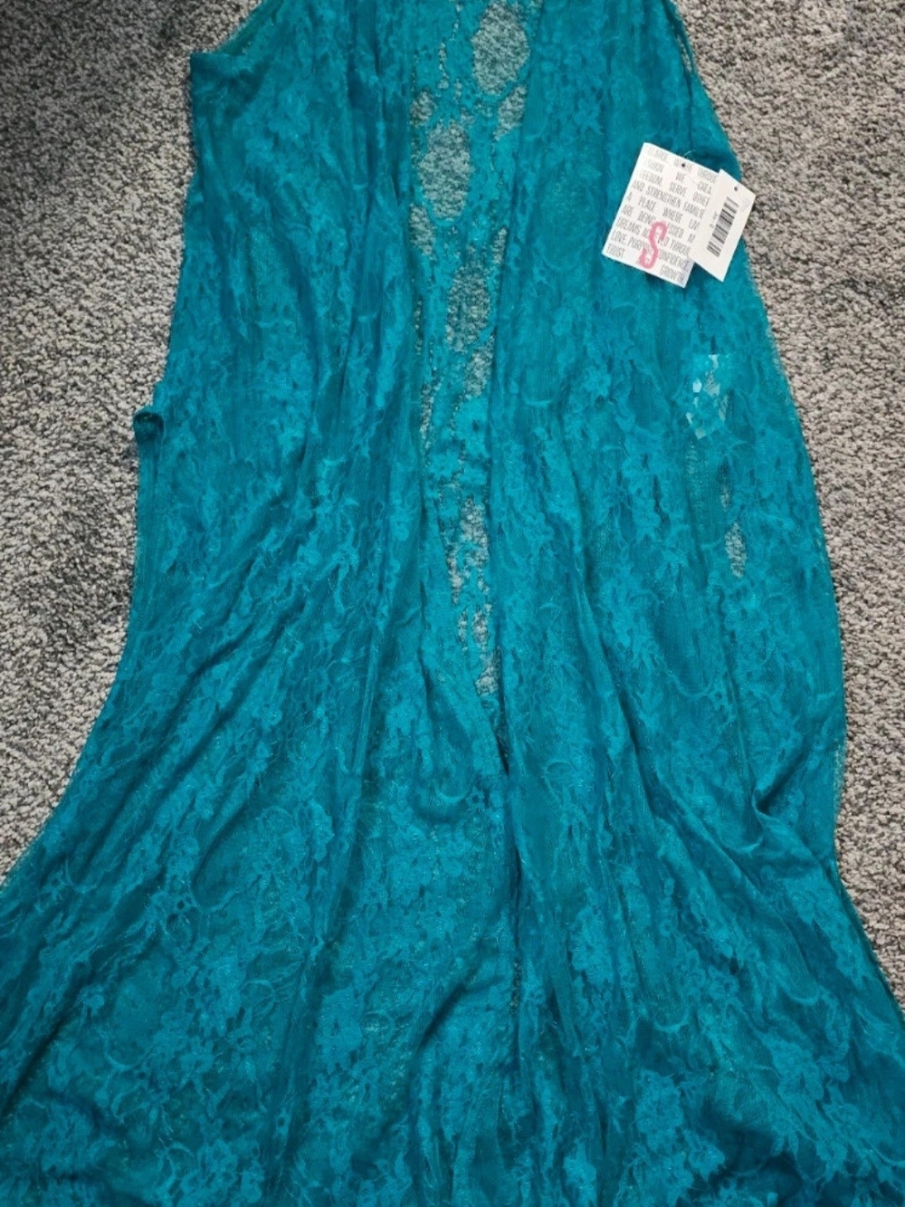 LuLaRoe Joy Lace Duster Cardigan Vest Teal Size Small NWT